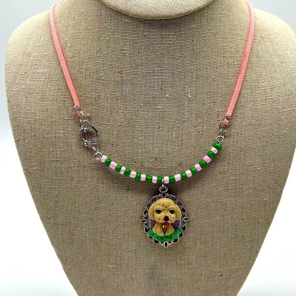 Handmade dog sculpture suede cord chain unisex dog lover’s necklace - Picture 2 of 4